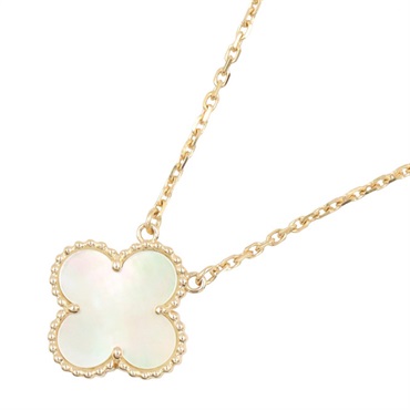 Van Cleef Arpels Vintage Alhambra Mother of Pearl Necklace Pendant 18KYG Women
