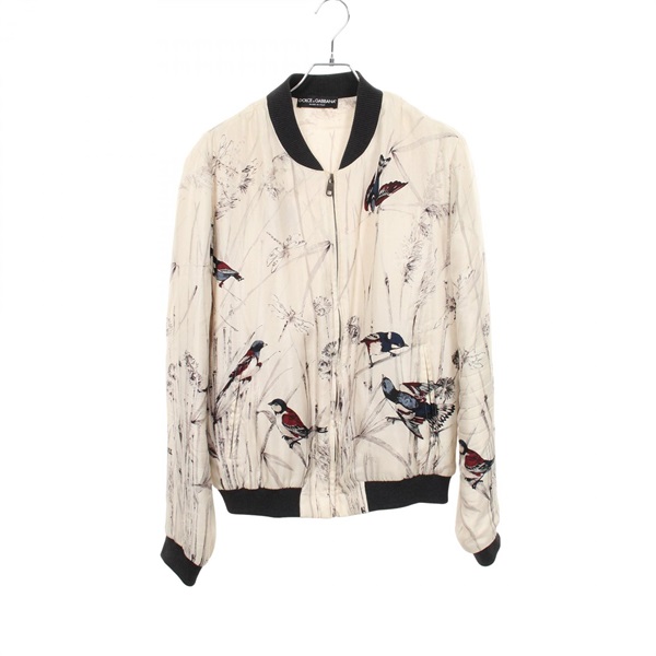 DOLCE GABBANA Bird pattern padded Blouson G9FW2T silk White Black Multi #50