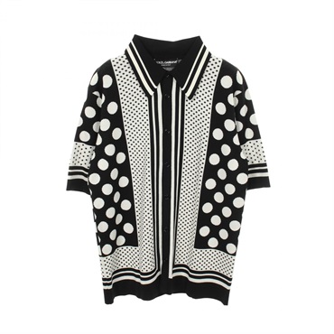 DOLCE GABBANA Polka dot knit Polo shirt GX847T silk Black White #48 Used mens
