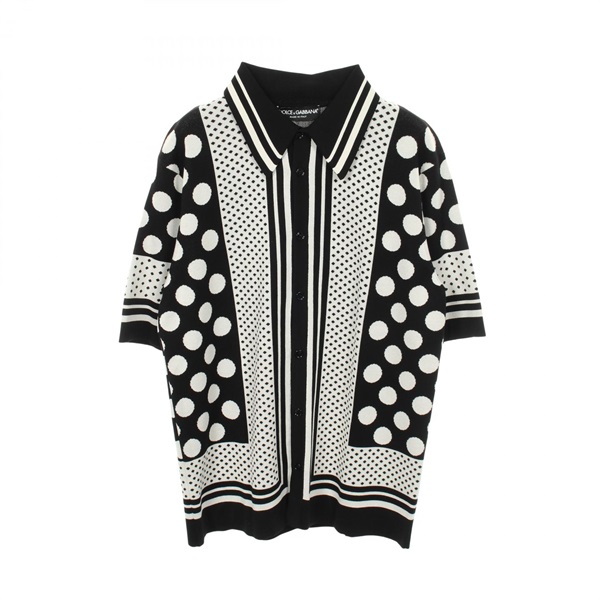 DOLCE GABBANA Polka dot knit Polo shirt GX847T silk Black White #48 Used mens