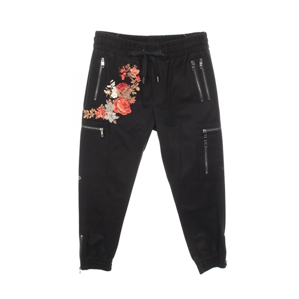 DOLCE GABBANA Flower embroidered zip Pants GYVMEZ cotton Rayon Black #48 Mens