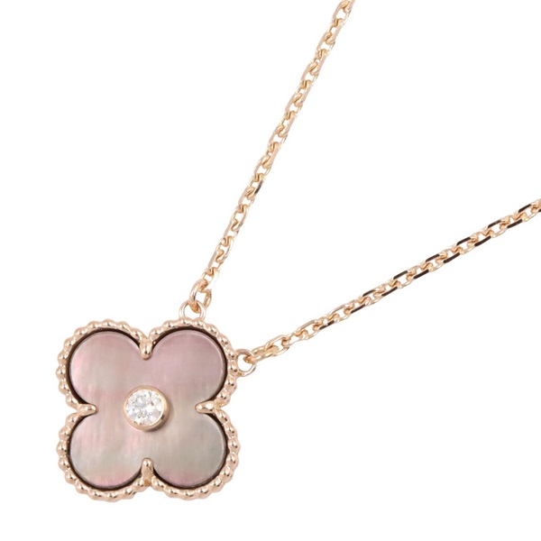 VAN CLEEF ARPELS Vintage Alhambra Gray Mother-of-Pearl Diamond Necklace 18KRG