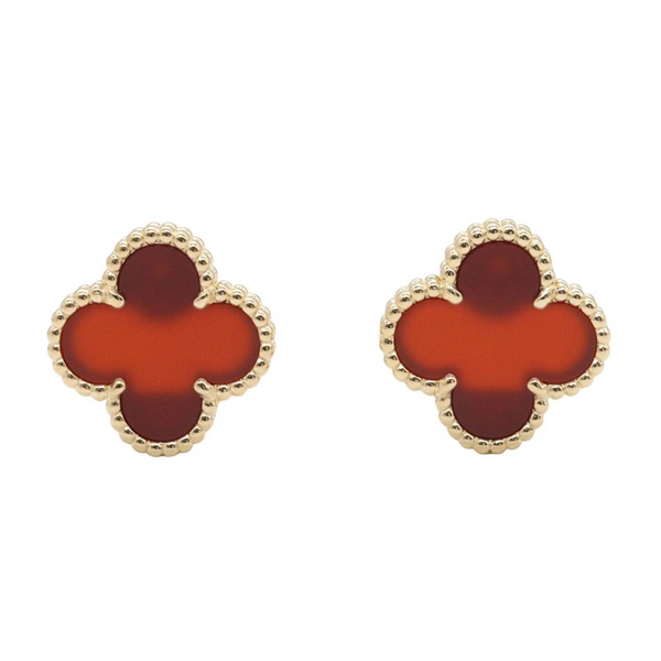 VAN CLEEF ARPELS Vintage Alhambra Carnelian Pierced Earrings 18KYG Used Women