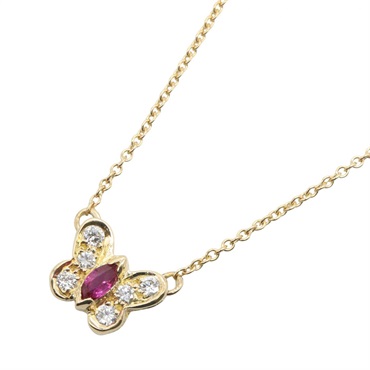 VAN CLEEF ARPELS Papillon Ruby Diamond Necklace Pendant 18KYG Gold Used Women