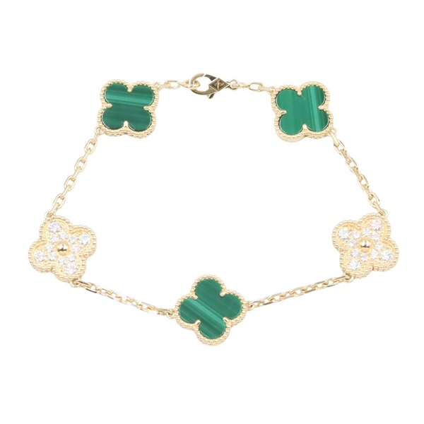VAN CLEEF ARPELS Vintage Alhambra Malachite Diamond Bracelet 18KYG Gold Women