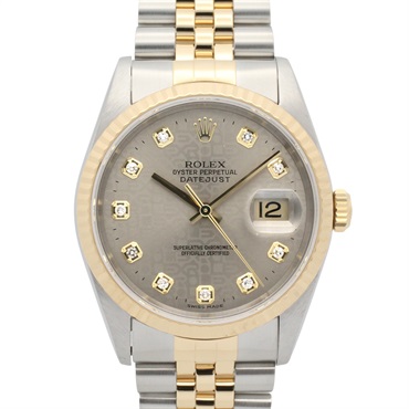 ROLEX Datejust 10P Diamond T Wrist Watch 16233G Auto 18KYG Gold SS Used mens