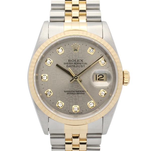 ROLEX Datejust 10P Diamond T Wrist Watch 16233G Auto 18KYG Gold SS Used mens