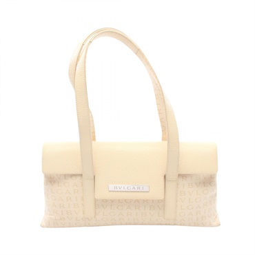 BVLGARI Logo mania Shoulder Handbag canvas leather Beige Used Women