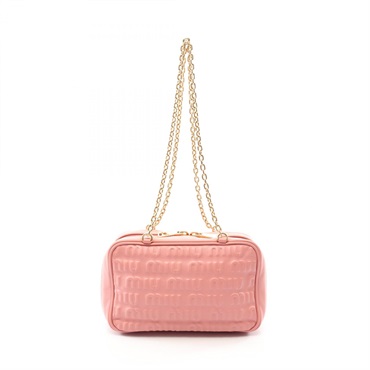 Miu Miu Embossed logo Chain Shoulder Handbag 5BB114 leather Pink GHW Used Women
