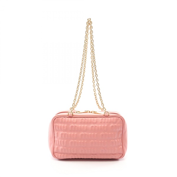 Miu Miu Embossed logo Chain Shoulder Handbag 5BB114 leather Pink GHW Used Women