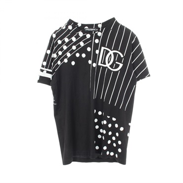 DOLCE GABBANA Logo print Dots Stripes T-shirt #50 cotton Black White Used mens