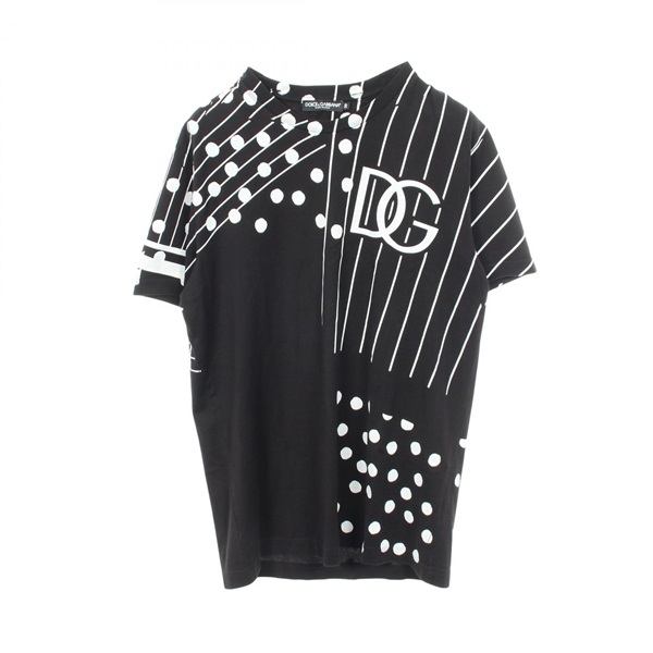 DOLCE GABBANA Logo print Dots Stripes T-shirt #50 cotton Black White Used mens