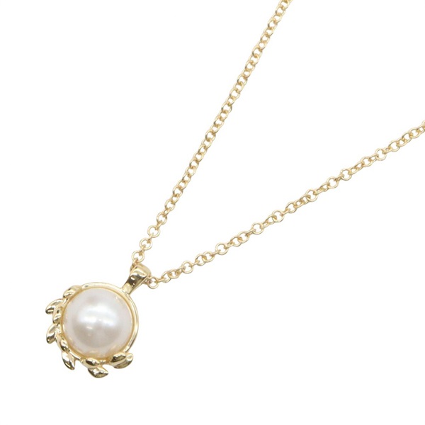TIFFANY＆CO Olive Leaf Pearl Necklace Pendant 18KYG Yellow Gold White Used Women