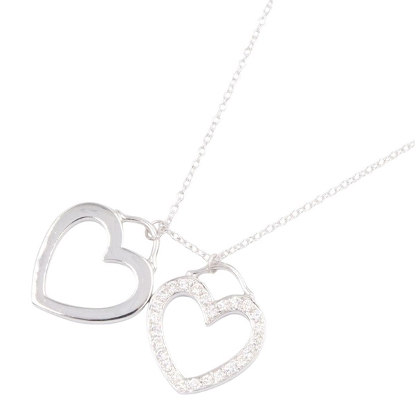 TIFFANY＆CO Double Heart Necklace Diamonds 18KWG White Gold Used women