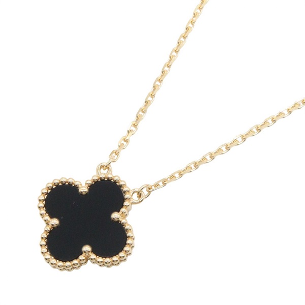 Van Cleef Arpels Vintage Alhambra Onyx Necklace Pendant 18KYG Gold Used Women