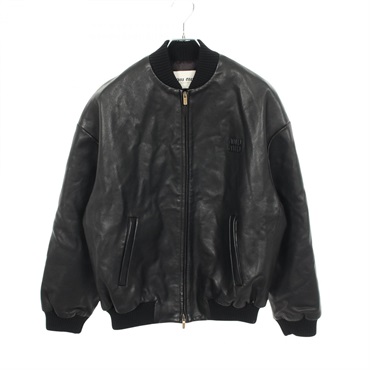 Miu Miu Logo patch Zipped Blouson Jacket MPV905 leather Black Used Women size 36