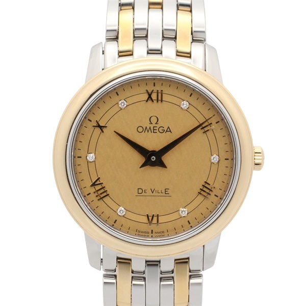 OMEGA De Ville Prestige Diamond Wrist Watch Quartz 18KYG Gold SS NEW women