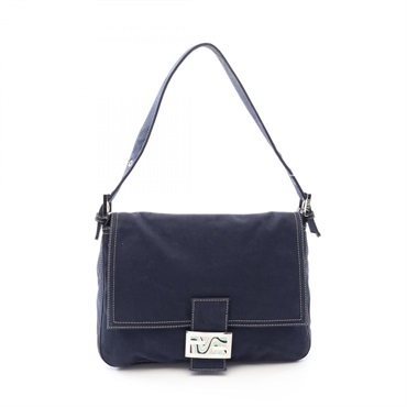 FENDI Mamma Bucket Shoulder Handbag canvas leather Navy SHW Used Women