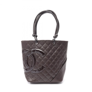 CHANEL Cambon line medium Tote Handbag A25167 leather Patent leather Brown Used