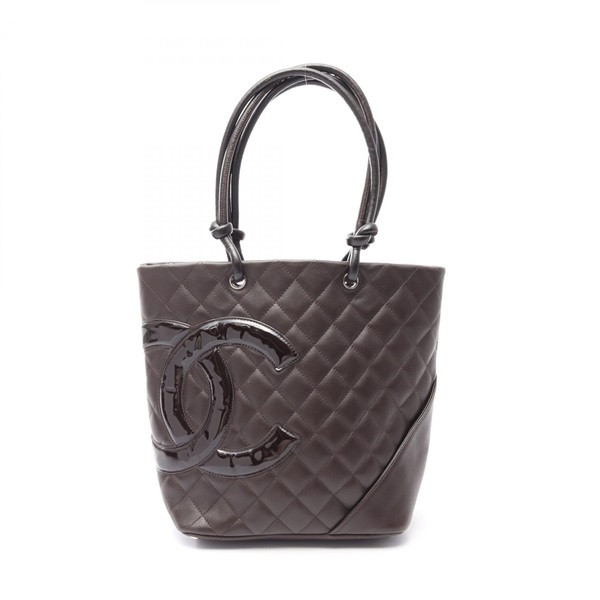 CHANEL Cambon line medium Tote Handbag A25167 leather Patent leather Brown Used