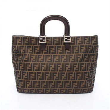 FENDI Zucca Tote Handbag canvas leather Brown Used Women FF