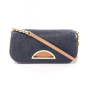 Christian Dior Maris Pearl Shoulder Bag denim leather Navy Beige Used Women