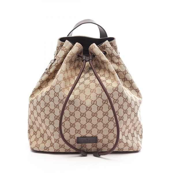 GUCCI GG canvas Drawstring Rucksack Backpack 449175 leather Beige Brown Used