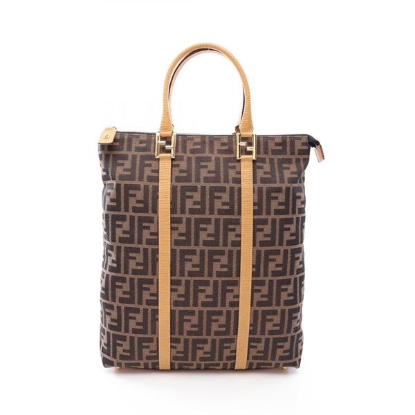 FENDI Zucca Tote Handbag canvas leather Brown Beige Used Women