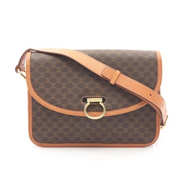 CELINE Magadam Shoulder Crossbody Bag PVC coated canvas leather Brown Used Women