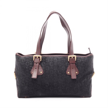 CELINE C Macadam Shoulder Handbag Suede leather Black Bordeaux Used Women