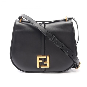 FENDI C'mon Medium Shoulder Crossbody Bag leather Black GHW Used Women