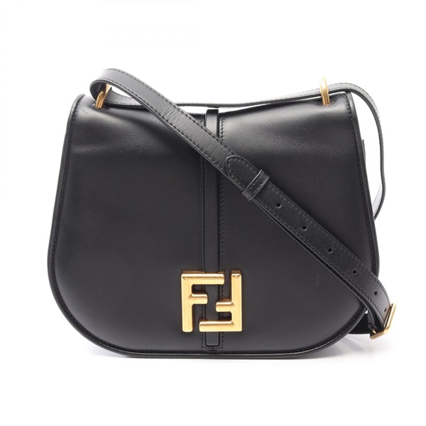 FENDI C'mon Medium Shoulder Crossbody Bag leather Black GHW Used Women