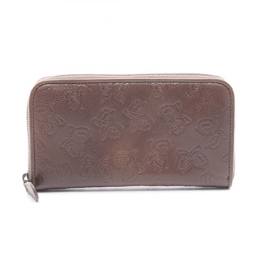 BOTTEGA VENETA Butterfly Around zip long wallet purse leather Brown Used Women