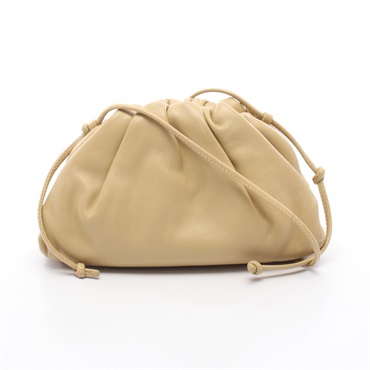 BOTTEGA VENETA Mini the pouch Shoulder crossbody Bag leather Beige Used Women