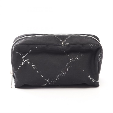 CHANEL Old Travel line Cosmetic Pouch Case Nylon Black White Used Women Coco CC