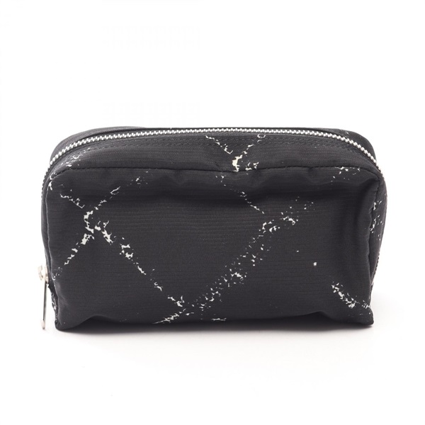 CHANEL Old Travel line Cosmetic Pouch Case Nylon Black White Used Women Coco CC