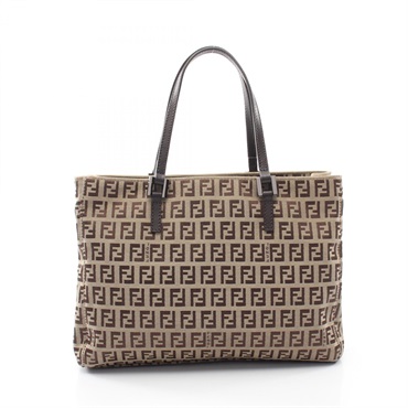 FENDI Zucchino Tote Handbag canvas leather Beige Brown Used Women