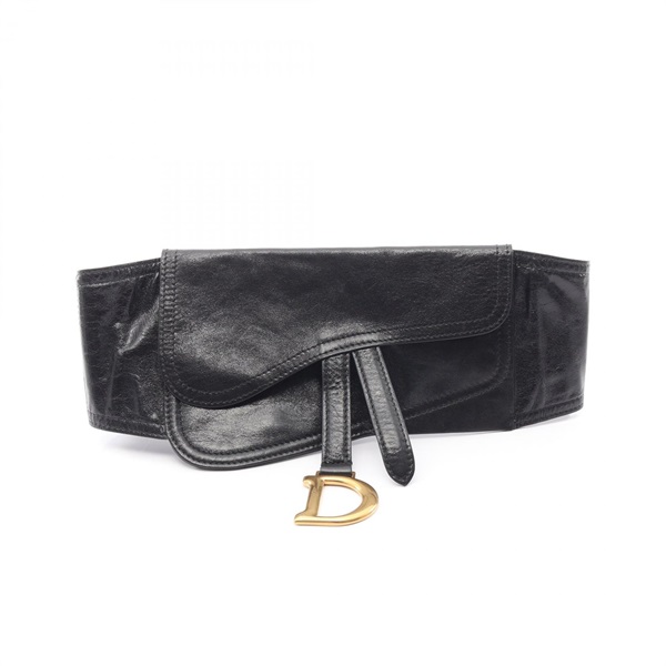 Christian Dior SADDLE Belt Ceinture leather Black GHW Used Women
