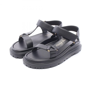 Christian Dior D-Wave Sandals Flat Shoe #36 1/2 leather Black Women