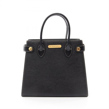 BURBERRY Logo Handbag leather Black GHW Used Women