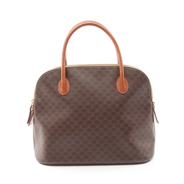 CELINE Macadam Zippered Handbag PVC coated canvas leather Brown Used Women