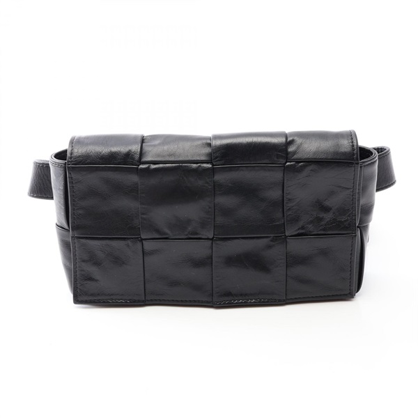 BOTTEGA VENETA Cassette Maxi Intrecciato Belt Waist bum bag leather Black Used