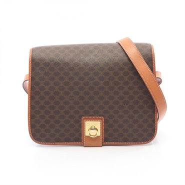 CELINE Macadam Shoulder Crossbody Bag PVC coated canvas leather Brown Used Women