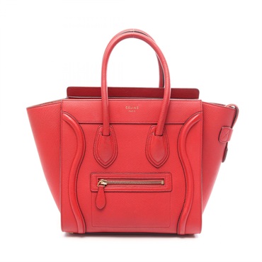 CELINE Luggage micro Shopper Tote Handbag leather Red Used Women