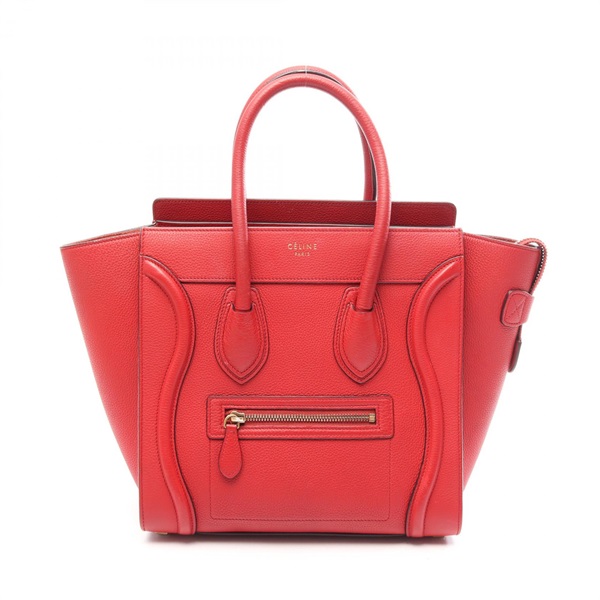 CELINE Luggage micro Shopper Tote Handbag leather Red Used Women