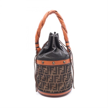 FENDI Zucca Bucket Shouder Handbag 8BR554 canvas leather Brown Black Used Women