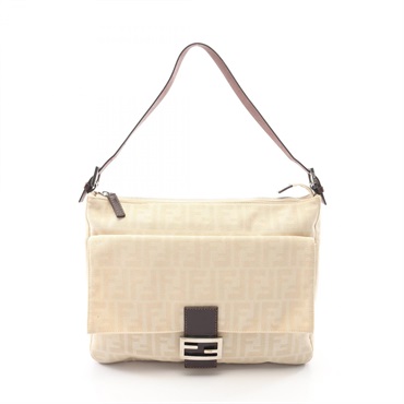 FENDI Mamma Bucket Zucca Shoulder Handbag canvas leather Beige Brown Used Women