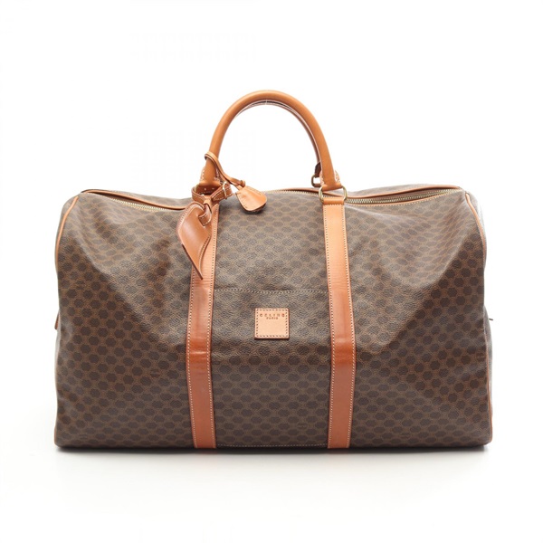 CELINE Macadam Boston Travel Duffel Handbag PVC coated canvas leather Brown Used