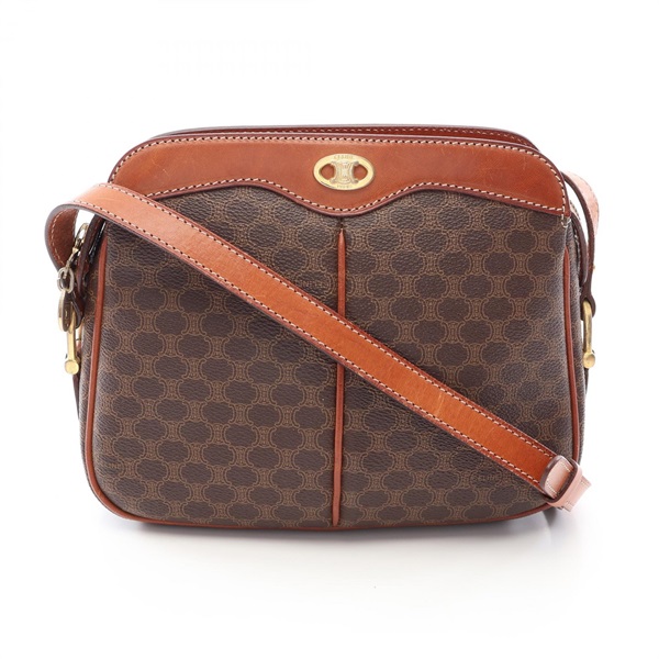 CELINE Macadam Shoulder Crossbody Bag PVC coated canvas leather Brown Used Women