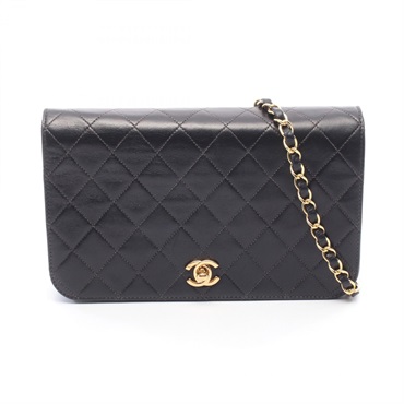 CHANEL Full Flap Matelasse Chain Shoulder Crossbody Bag leather Black GHW Used